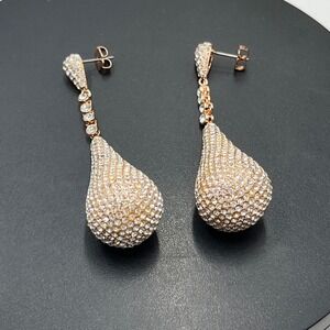 Joan Boyce Pavé Crystal Teardrop Rose Gold Plated Statement Earrings